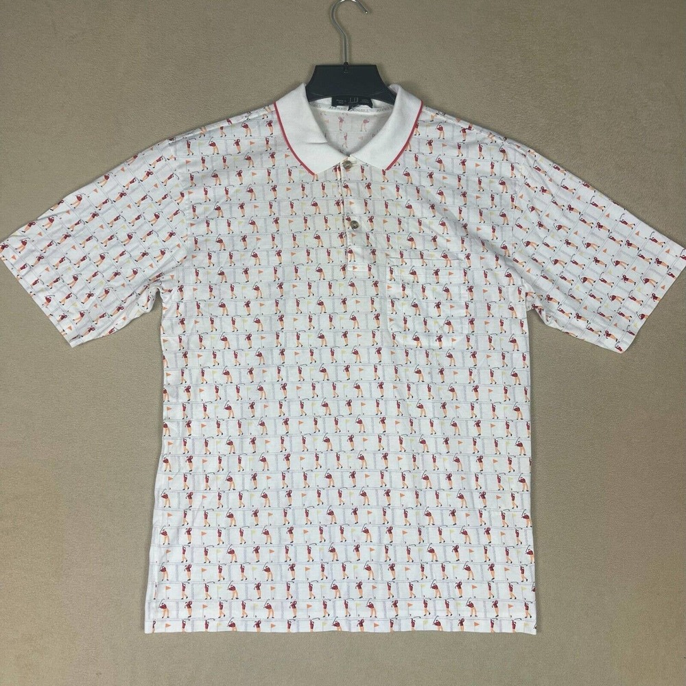 Dunhill‎ Mens L Polo Golf Shirt Slim Fit Pocket White 100% Cotton Made in Italy